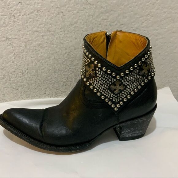 Old Gringo Mini Belinda Stud Cowboy Western Heeled Black Leather Bootie Boots - Picture 11 of 16